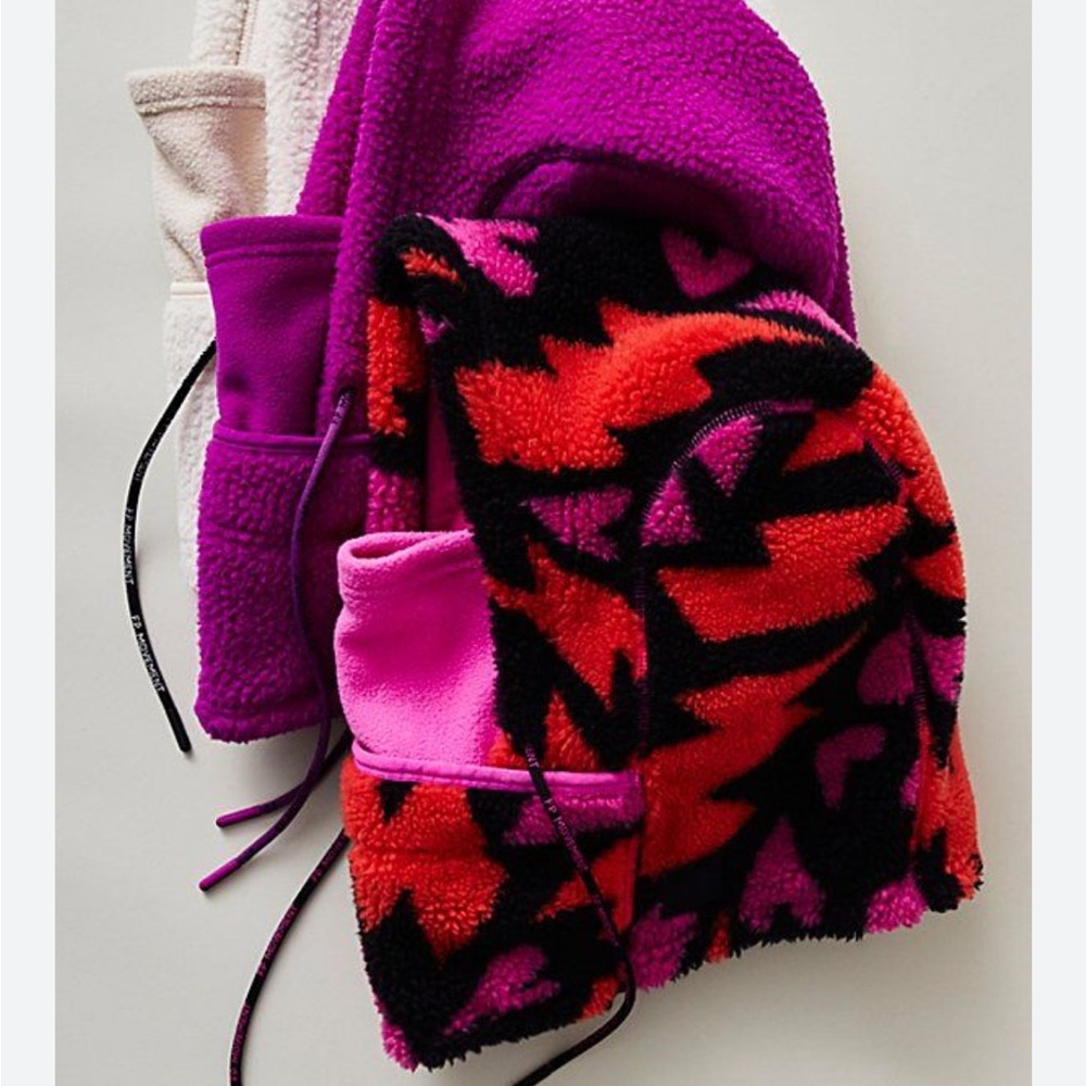 FP Movement by Free People Bold Pink & Red Patterned Sherpa Scarf/Wrap